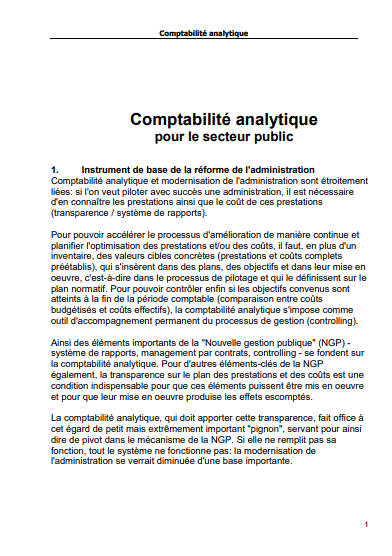 Cover of COMPTABILITE ANALYTIQUE POUR LE SECTEUR PUBLIC