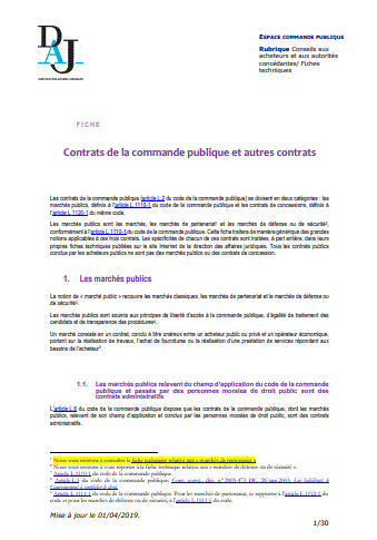 Cover of CONTRATS DE COMMANDE PUBLIQUE  ET AUTRES CONTRATS