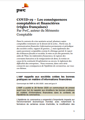 Cover of COVID19 LES CONSEQUENCES COMPTABLES ET FINANCIERES