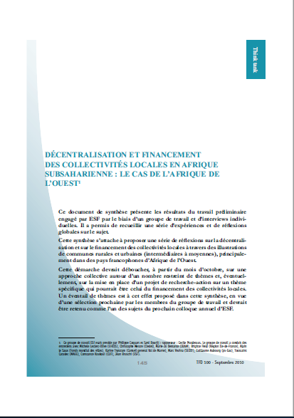 Cover of DECENTRALISATION ET FINANCEMENT DES COLLECTIVITES LOCALES EN AFRIQUE