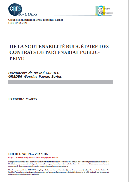 Cover of DE LA SOUTENABILITE BUDGETAIRE DES PARTENARIATS PUBLIC PRIVE