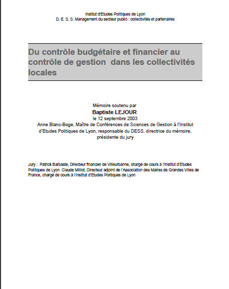 Cover of DU CONTROLE BUDGETAIRE ET FINANCIER AU CONTROLE DE GESTION DANS LES CL
