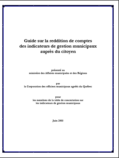 Cover of GUIDE SUR LA REDDITION DE COMPTES DES INDICATEURS DE GESTION MUNICIPAUX AUPRES DU CITOYEN