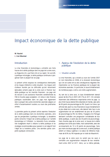 Cover of IMPACT ECONOMIQUE DE LA DETTE PUBLIQUE
