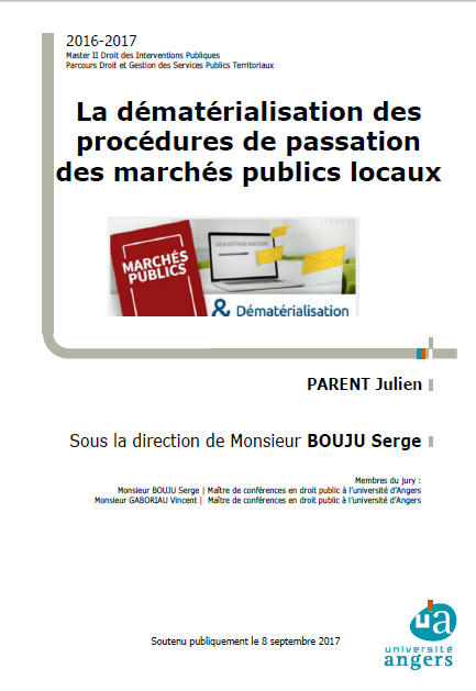 Cover of LA DEMATERIALISATION DE PROCEDURE DE PASSATION DES MARCHES PUBLICS LOCAUX