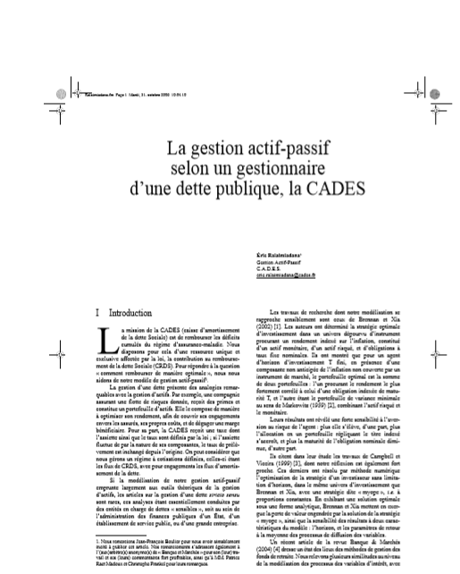 Cover of LA GESTION ACTIF PASSIF SELON UN GESTIONNAIRE DUNE DETTE PUBLIQUE