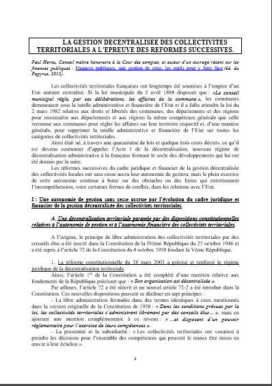 Cover of LA GESTION DECENTRALISEE DES COLLECTIVITES