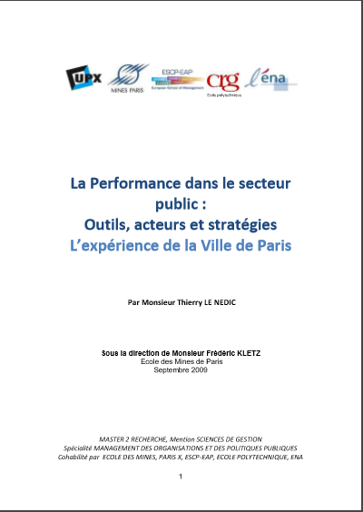 Cover of LA PERFORMANCE DANS LE SECTEUR PUBLIC