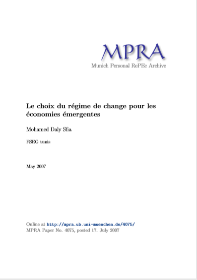 Cover of LE CHOIX DU REGIME DE CHANGE POUR LES ECONOMIES EMERGENTES