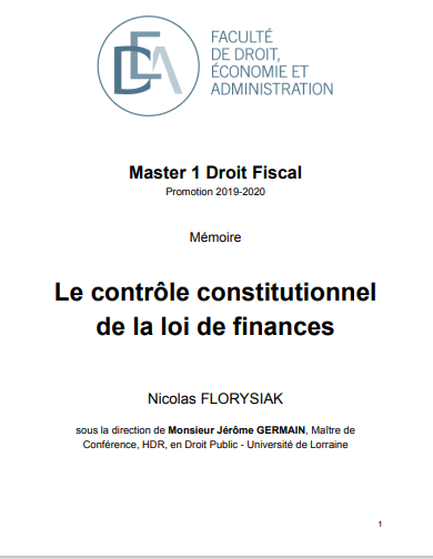 LE CONTROLE CONSTITUTIONNEL DE LA LOI DE FINANCES