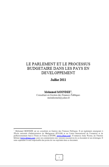 Cover of LE PARLEMENT ET LE PROCESSUS BUDGETAIRE DANS LES PAYS EN DEVELOPPEMENT