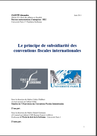 Cover of LE PRINCIPE DE LA SUBSIDIARITE DES CONVENTIONS FISCALES INTERNATIONALES