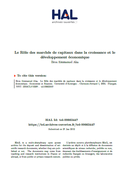Cover of LE ROLE DES MARCHES DE CAPITAUX