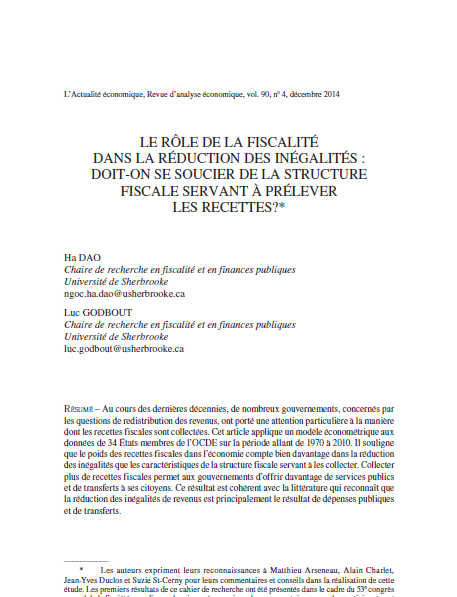 Cover of LE  ROLE DE LA FISCALITE DANS LA REDUCTION DES INEGALITES