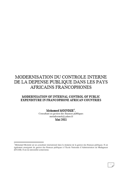 Cover of MODERNISATION DU CONTROLE INTERNE DE LA DEPENSE PUBLIQUE