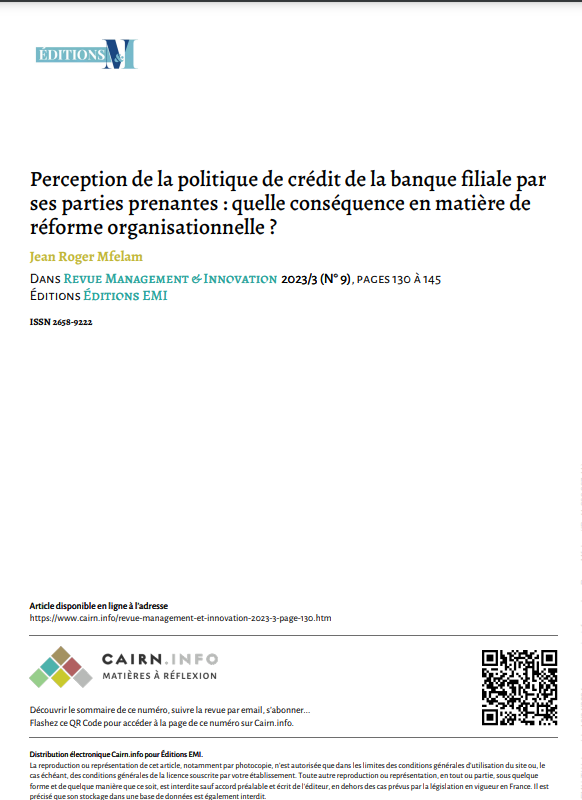 Cover of PERCEPTION DE LA POLOTIQUE DE CREDIT
