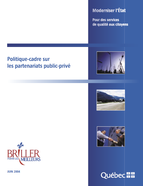 Cover of POLITIQUE CADRE SUR LES PARTENARIATS PUBLIC PRIVE