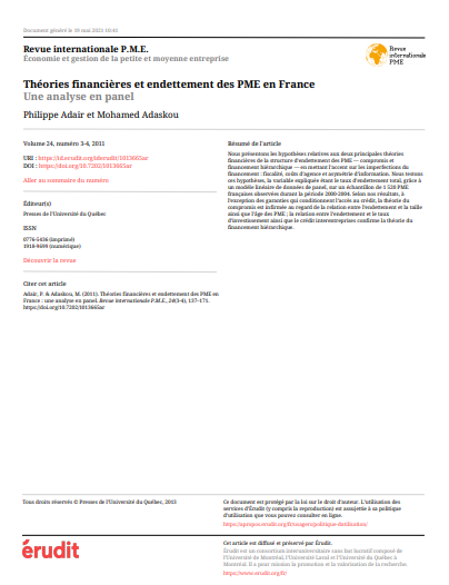 Cover of THEORIE FINANCIERE ET ENDETTEMENT DES PME EN FRANCE
