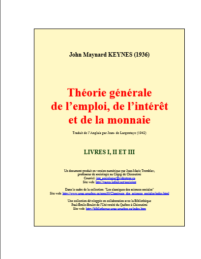 Cover of THEORIE GENERALE DE LEMPLOI DE LINTERTET ET DE LA MONNAIE